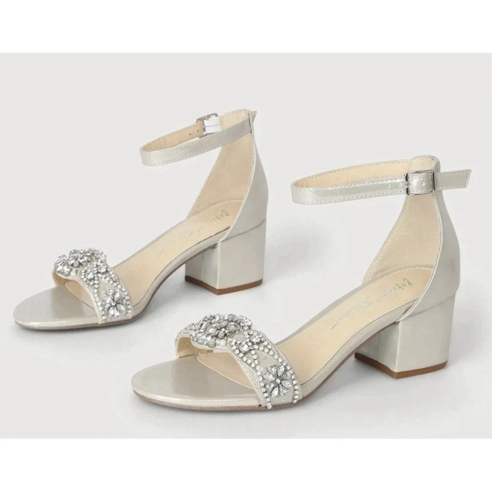 Betsey Johnson Mel‎ Satin Rhinestone Heel Ivory Sandals Womens Size 9.5 Bridal
